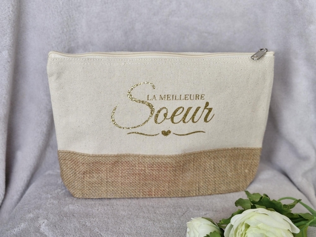 Trousse de toilette "Meilleure soeur" - beige/jute